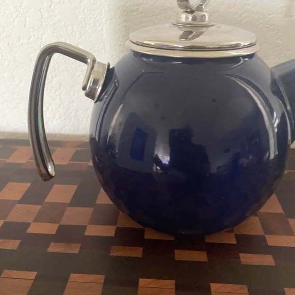 Vintage Chantal Dark Blue Tea Kettle Enamel On Steel With Stainless Accents 2QT - Picture 5 of 14